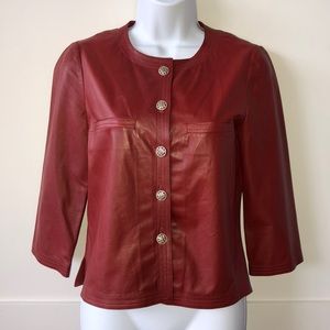 CHANEL Red/Orange 3/4 Sleeve Leather Jacket Sz 36